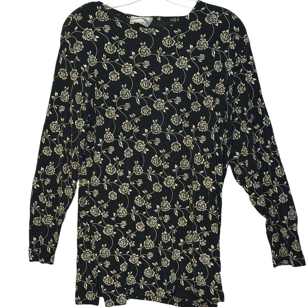 Frazier Lawrence Tunic Top Women Black Floral Vine‎ Long Whimisgoth USA Made  S